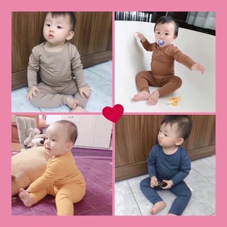 Bộ Dài Tay THUN LẠNH MINKY MOM trơn Basic Cho Bé, Bộ quần áo dài tay cho bé trai bé gái từ 5-18kg