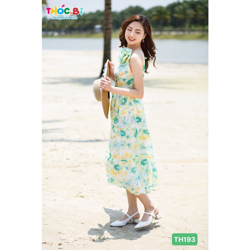 Đầm mẹ và bé, đầm mixi đi biển mùa hè, đầm dây đi biển, đầm dây hoa nhí 013745