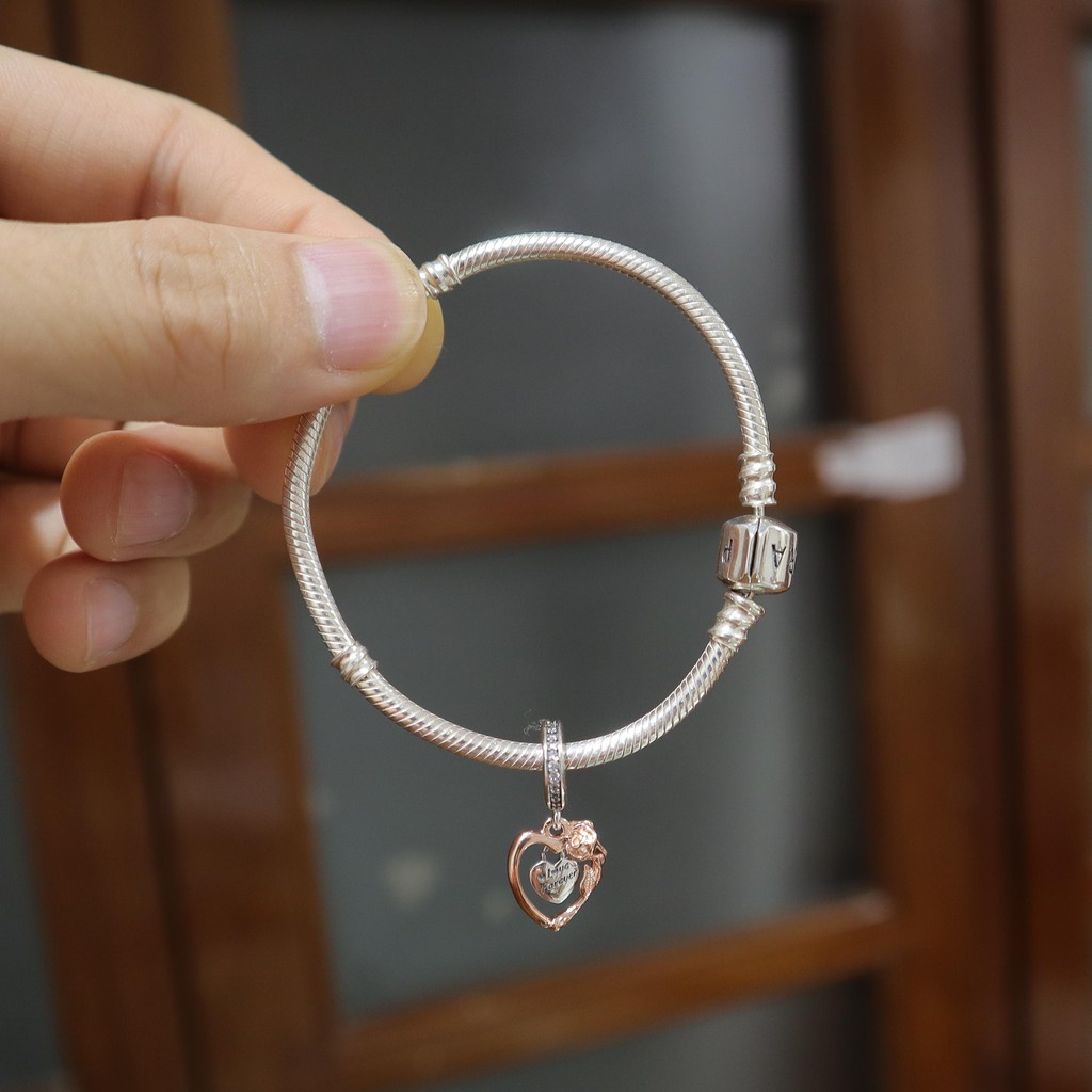 Lắc mềm đeo tay xỏ hạt charm trái tim bạc 925- Mã sản phẩm VENUSBST2