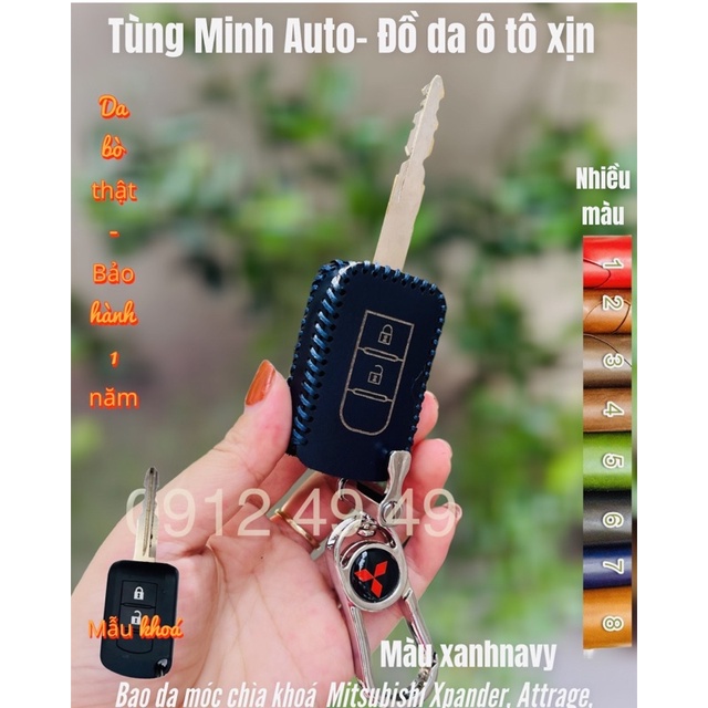 Bao da móc chìa khoá ô tô Mitsubishi Xpander, Attrage, Triton chìa khoá cơ số sàn khâu tay thủ công