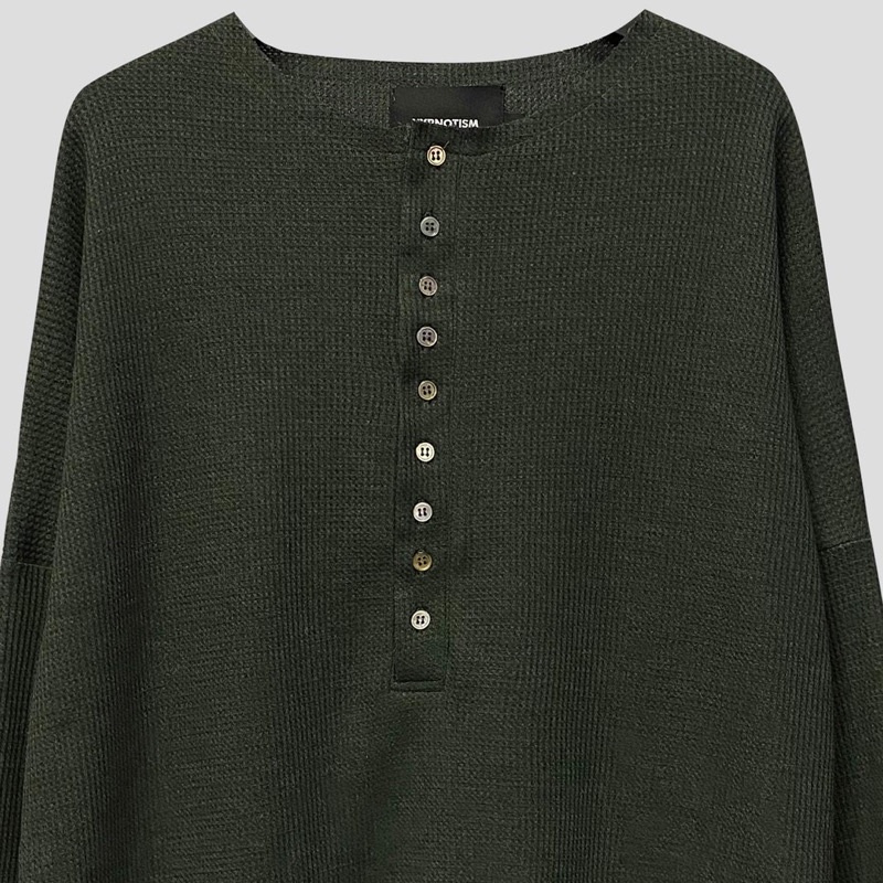 ÁO THUN TAY DÀI UNISEX OVERSIZE 9 NÚT - HYPNOTISM “OLIVE”