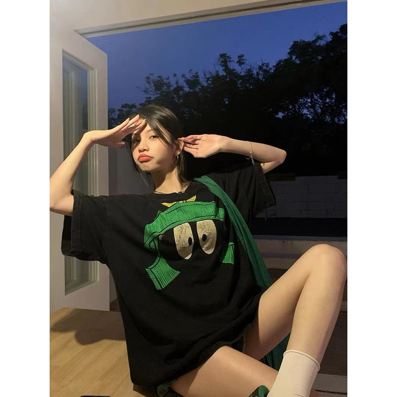 Vintage Tee American Washed Distressed Vintage Torn Print High Street Short Sleeve T-Shirt