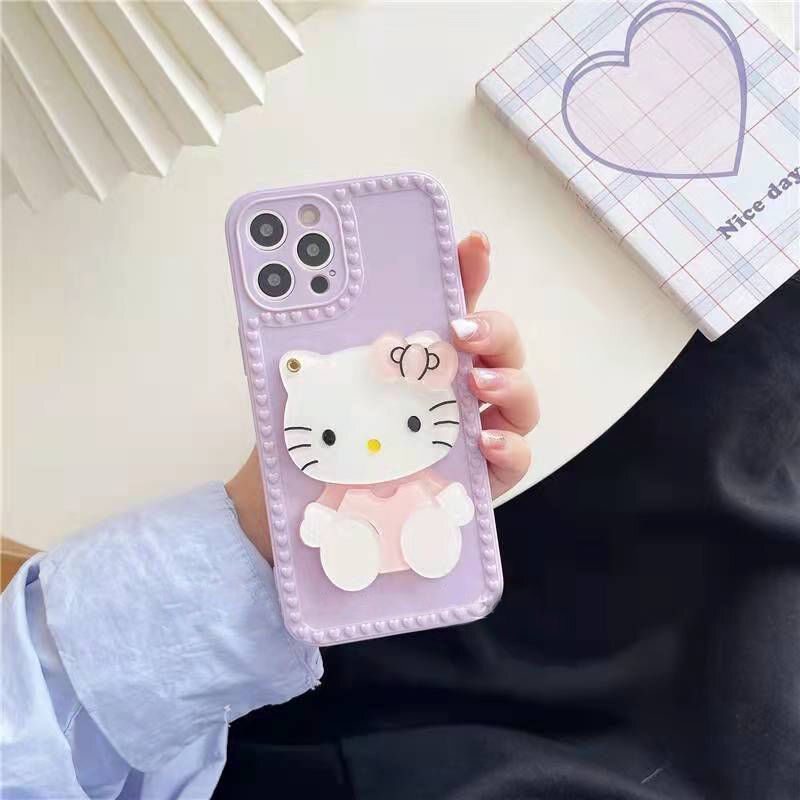 Ốp Điện Thoại Tpu Có Gương Trang Điểm Hình Mèo Hoạt Hình Cho iPhone 11 12 13 ProMax 7 8 Plus X XR XS MAX 6 6s13 Mini 12 Pro MAX