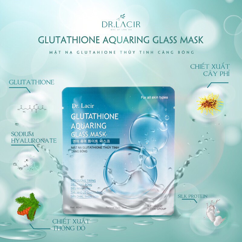 Mặt Nạ Thủy Tinh Căng Bóng Glutathione Drlacir,Hộp 6 miếng,giúp dưỡng trắng da,ngăn ngừa lão hóa,phục hồi da