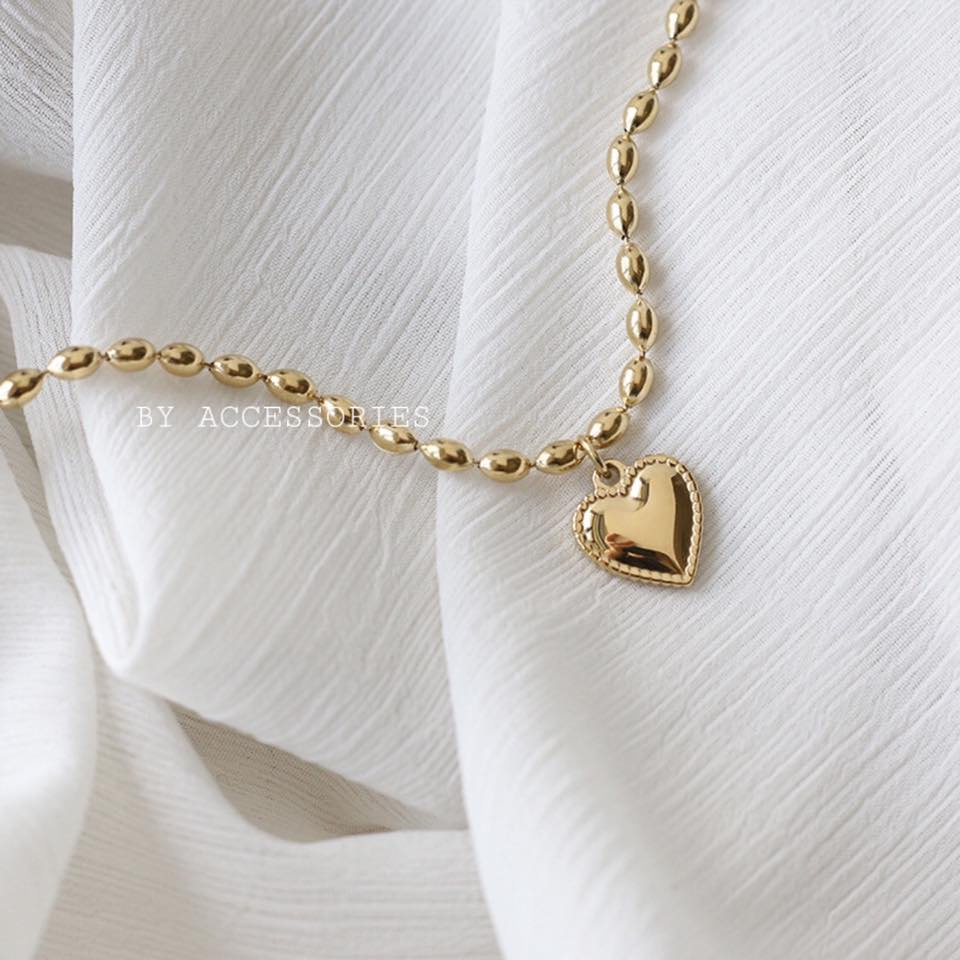 Lắc tay titan chuỗi hạt gạo phối trái tim không gỉ