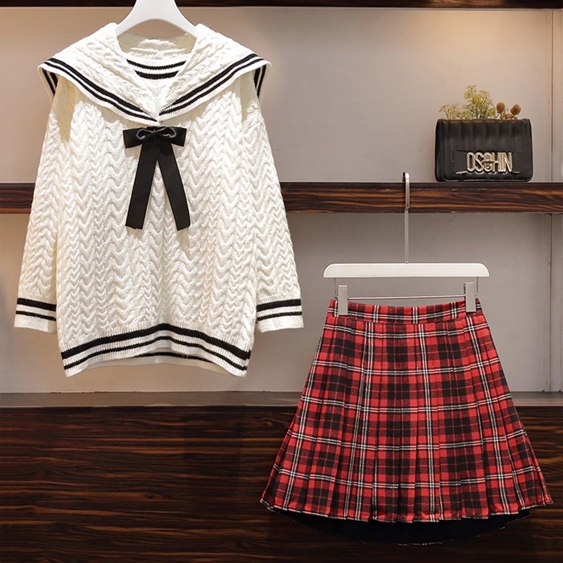 🌸Hàng Order🌸 Váy Đầm Bigsize Sét Áo Len Thủy Thủ Kết Hợp CHân Váy Xếp Ly Kẻ Trẻ Trung Dễ Thương🌸Hàng Quảng Châu | BigBuy360 - bigbuy360.vn