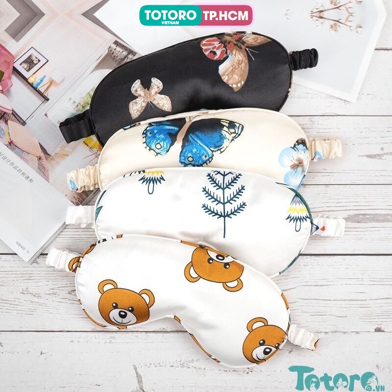 Bịt mắt ngủ Lụa cao cấp dây thun lụa trang trí hoa văn