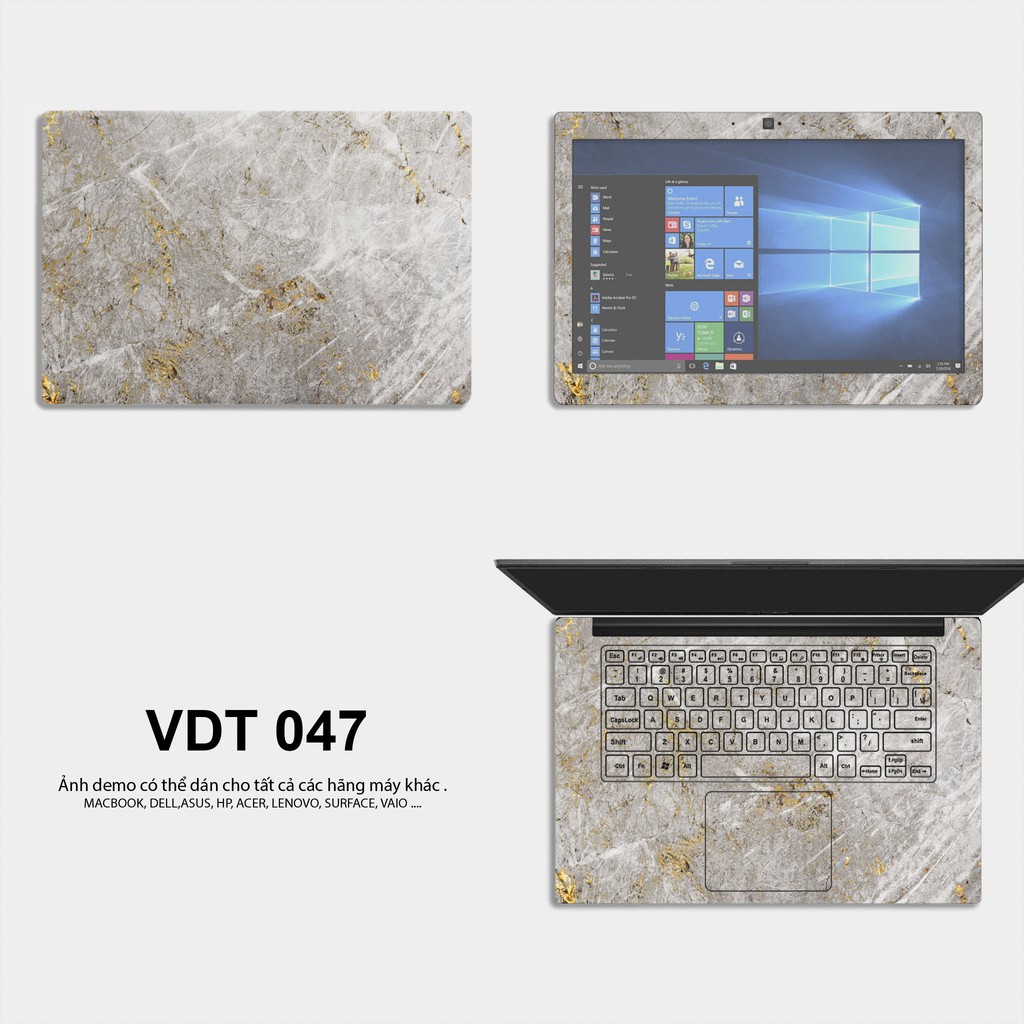 Bộ skin dán laptop mẫu Vân Đá - Decal Dán cho Dell, Hp, Asus, Lenovo, Acer, MSI, Surface,Vaio, Macbook