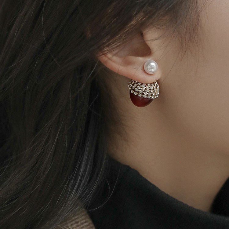 Khuyên Tai Hình Trái Cây Đính Đá Ngọc Trai Nhân Tạo Phong Cách Cổ Điển Mới Cho Nữ