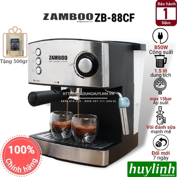 [ELHACOIN02 giảm tối đa 300K xu] [Freeship] Máy pha cà phê Zamboo ZB-88CF - Tặng 250 gram cà phê