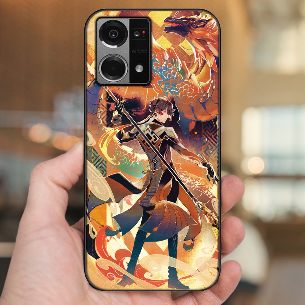 Ốp lưng Oppo Reno 7 4G viền đen in hình Zhongli Genshin Impact