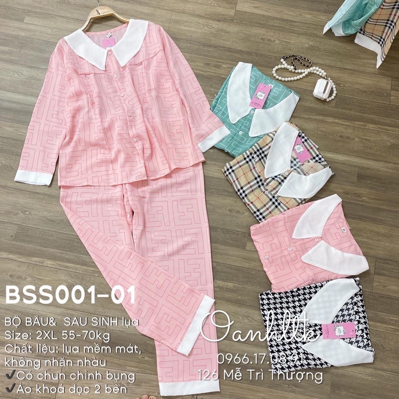 (bigsize) Bộ bầu dài tay kết hợp mặc sau sinh kiểu Pijama chất lụa mango mềm mát thoải mái