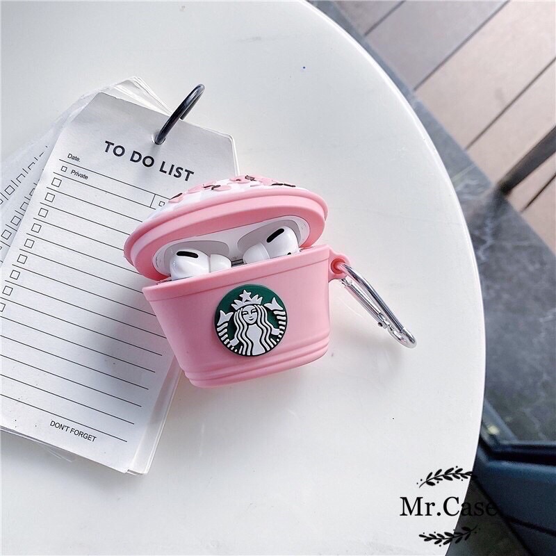 Case Airpods 1/2 /Pro Vỏ Ốp Tai Nghe Hình Ly Starbuck Hồng- Mr.Case ẢiPodsi