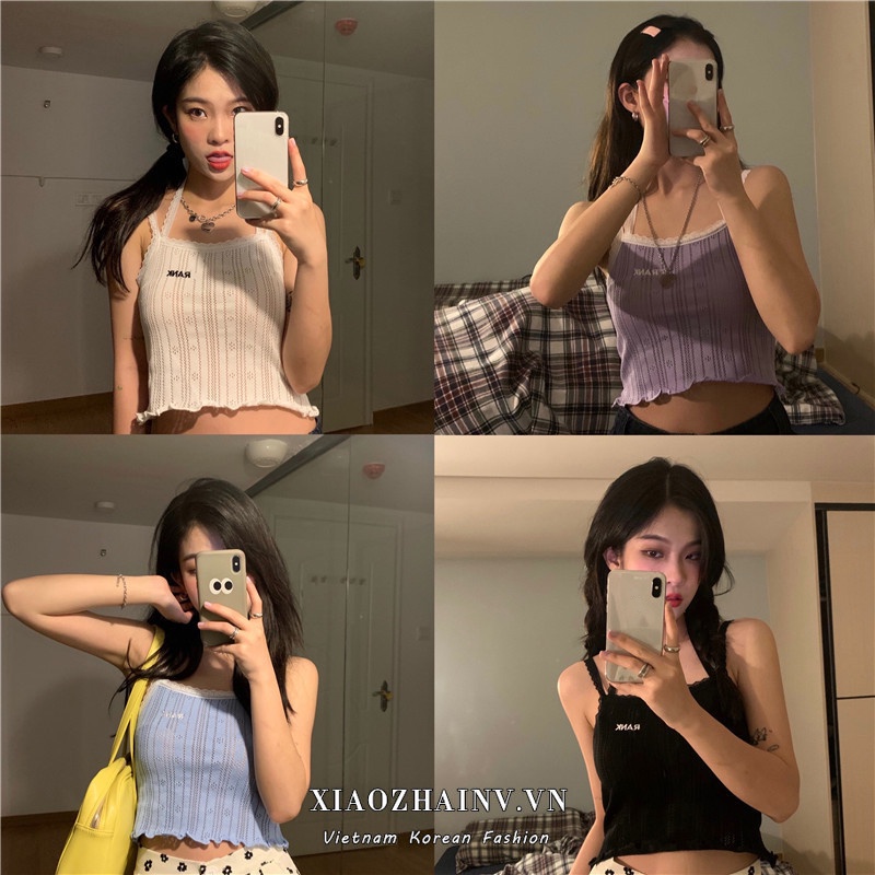 Áo lửng phối ren XIAOZHAINV 4 màu sắc thời trang phong cách Hàn Quốc quyến rũ