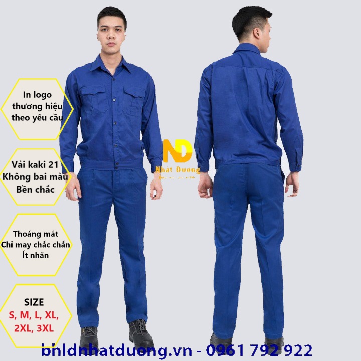 Quần bảo hộ lao động nam vải kaki 2/1 màu xanh DN08