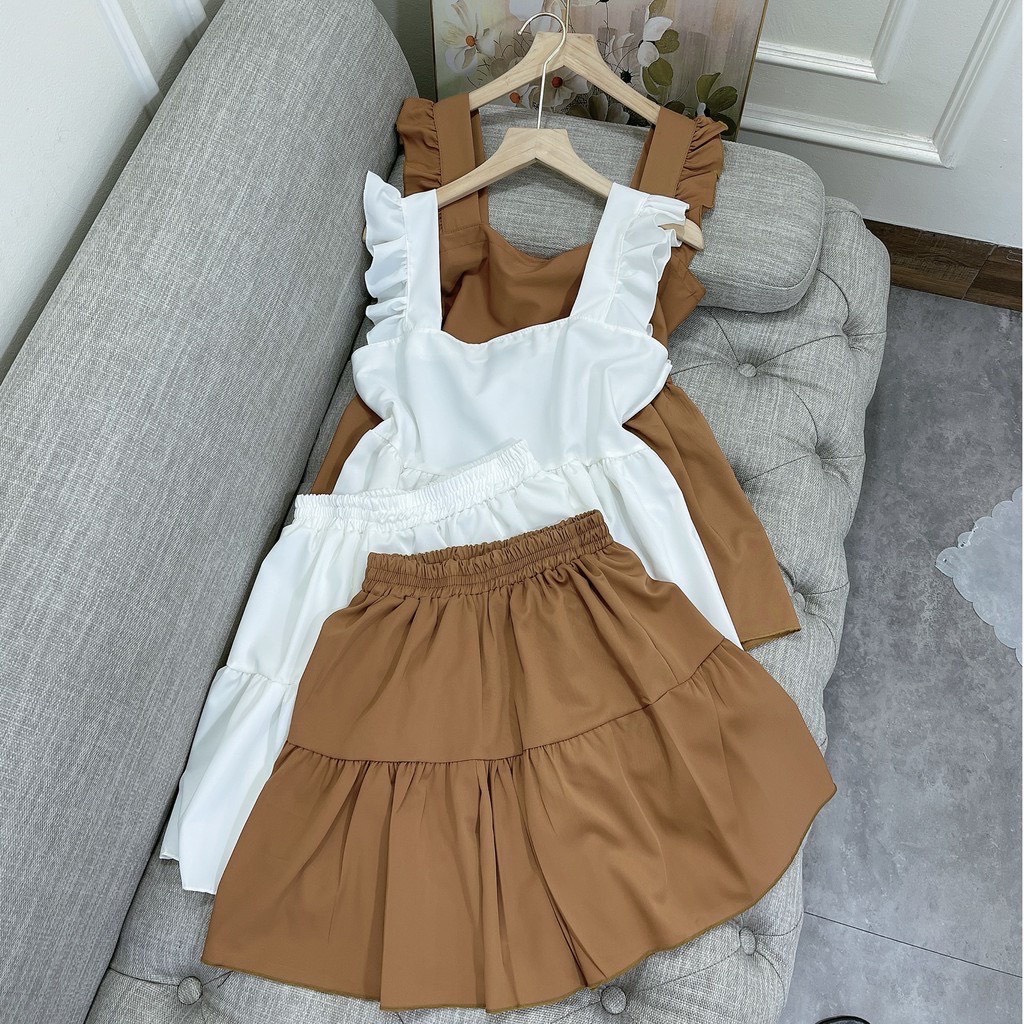 Bộ Nữ mặc nhà áo cánh tiên babydoll quần giả váy
