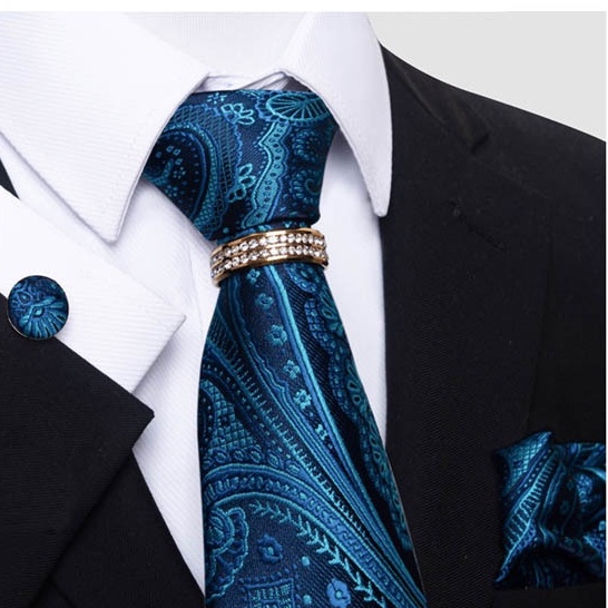 Bộ Cà vạt 4 món gồm Cavat 8cm, khăn cài túi, Măng-set, Nhẫn tròn phụ kiện, Cravat chú rể, Calavat công sở CBC-8211