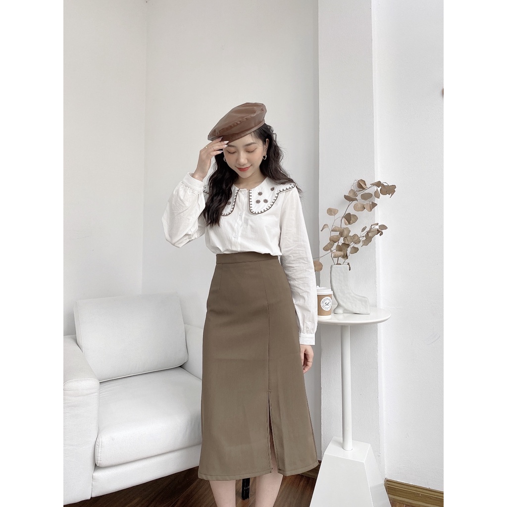 ÁO THÊU VIỀN CỔ 5 BÔNG HOA TRÒN 805