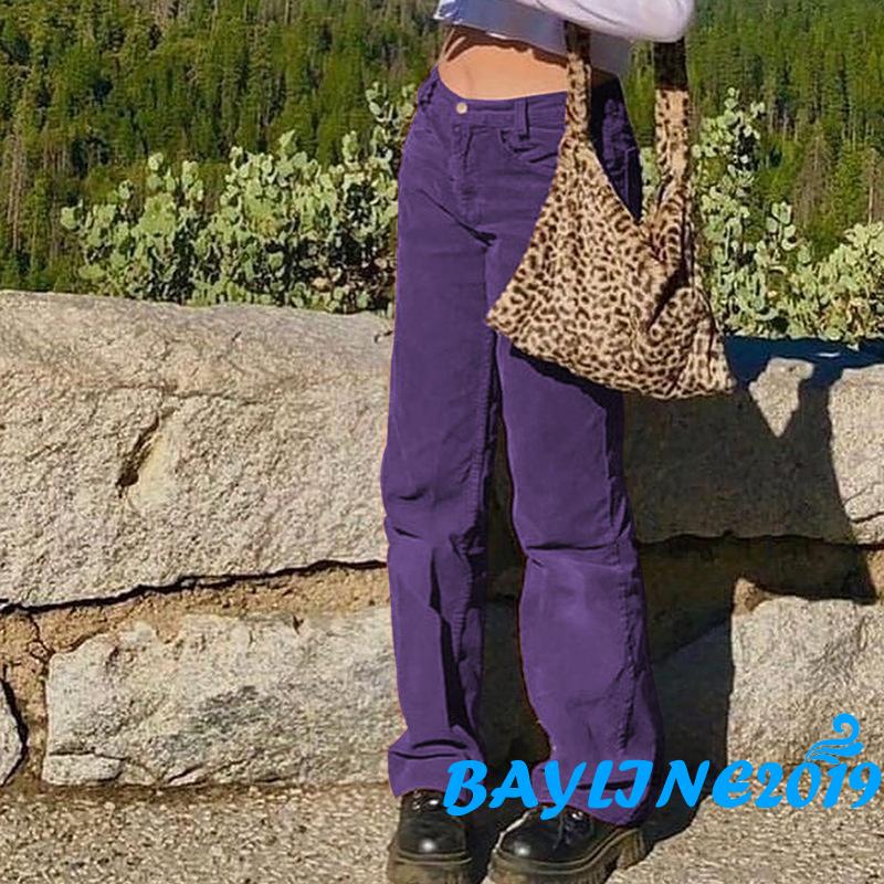 Quần dài nhung kẻ sọc lưng vừa dáng rộng màu trơn dành cho nữ