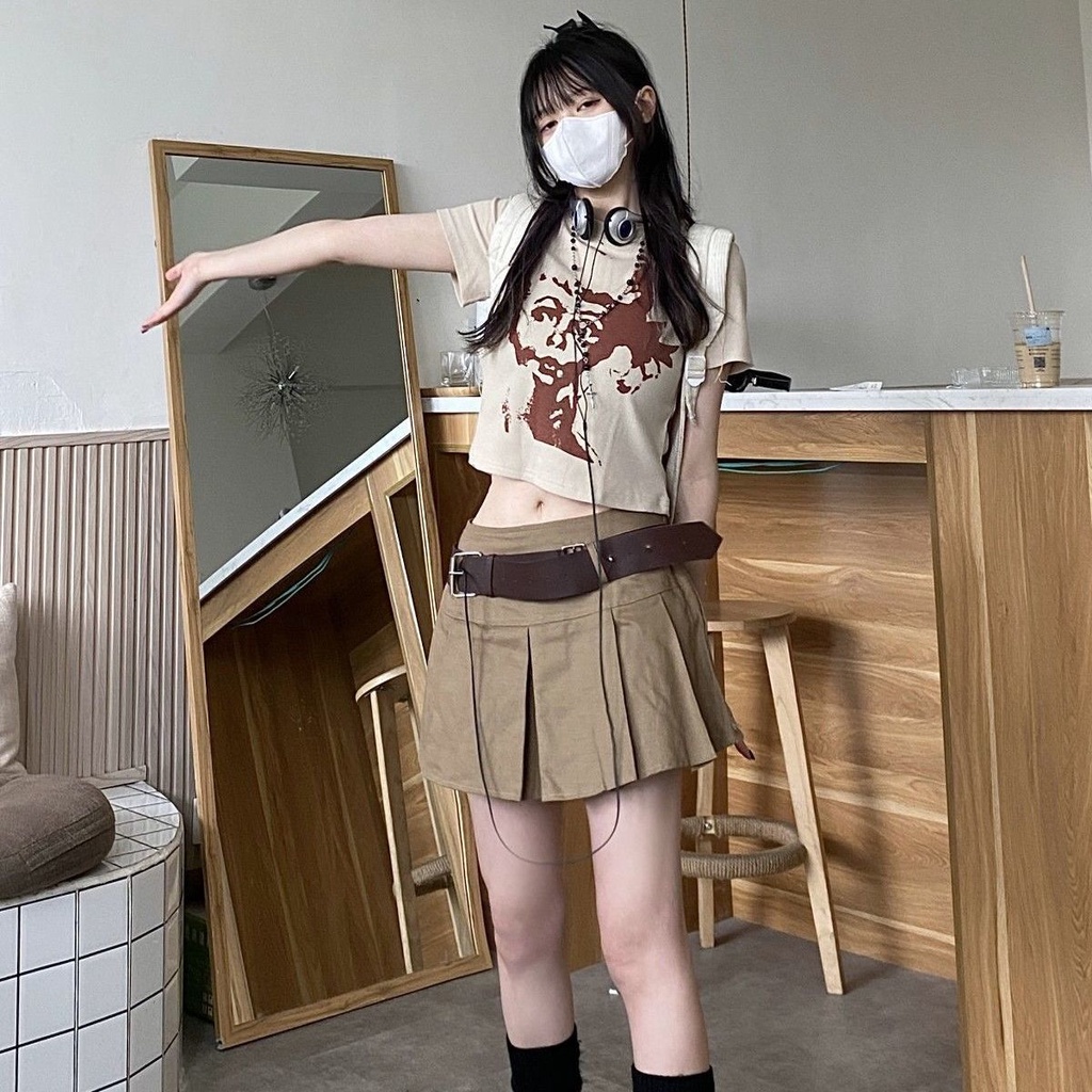 Áo Thun Croptop Cổ Tròn In Hình Bướm Màu Trắng Phong Cách Retro Mỹ y2k Takeoff Dễ Phối Đồ Cho Nữ