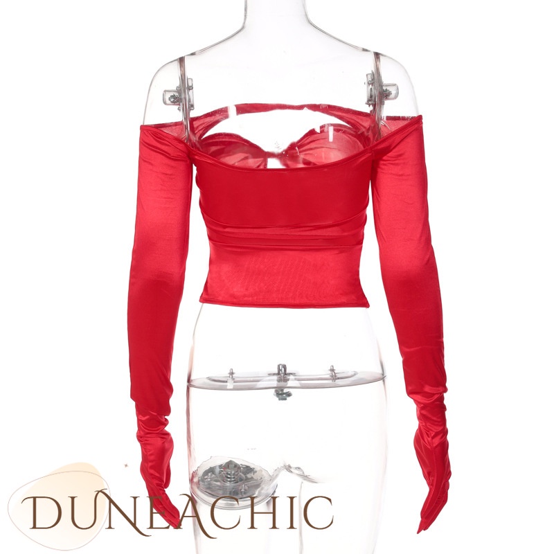 DUNEA Áo dài tay cổ tròn cắt xẻ gợi cảm thời trang dành cho nữ