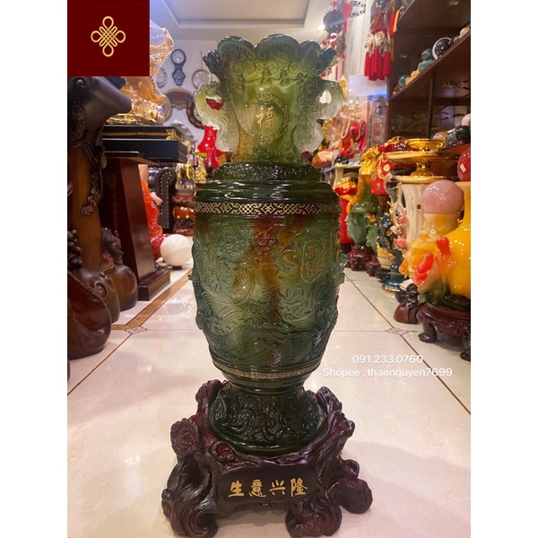 Lọ lục bình phong thuỷ màu xanh ngọc/ mã não (cao 58, dài 30, rộng 23)