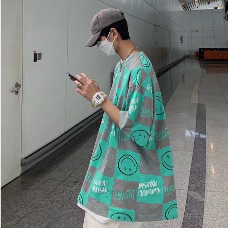 Áo Thun Tay Ngắn Cổ Tròn Dáng Rộng In Họa Tiết Hoạt Hình Phong Cách Hàn Quốc Thời Trang Mùa Hè Cho Nam Size M-5XL