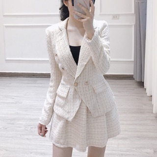 Set dạ tweet dáng vest khuy đồng size SM