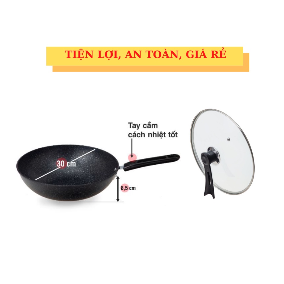 COMBO 2 CHẢO CHỐNG DÍNH - THÁI LAN - SÂU 30CM + 1 Nắp chảo thủy tinh