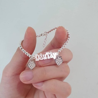Lắc bạc ta khắc tên cho bé sợi bi, lắc cho bé treo quả dâu tây