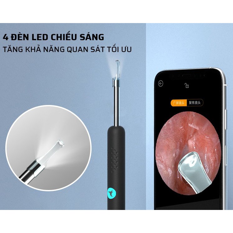 Máy Lấy Ráy Tai Nội Soi Xiaomi Bebird R1, Dụng cụ lấy ráy tai có đèn có camera, kết nối app xem hình ảnh