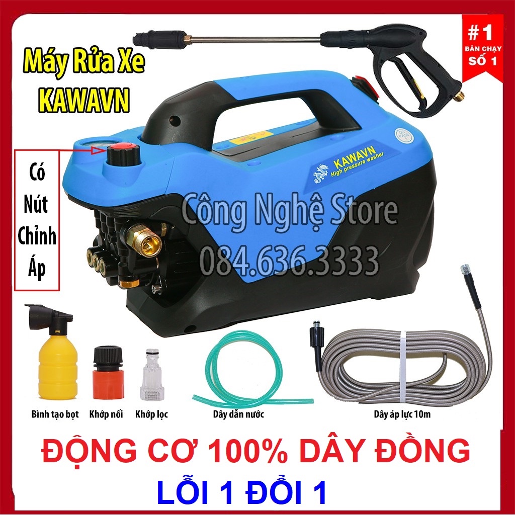 máy rửa xe KAWAVN có chỉnh áp 2500w động cơ 100% lõi đồng - Có áp chống giật - Chống cháy