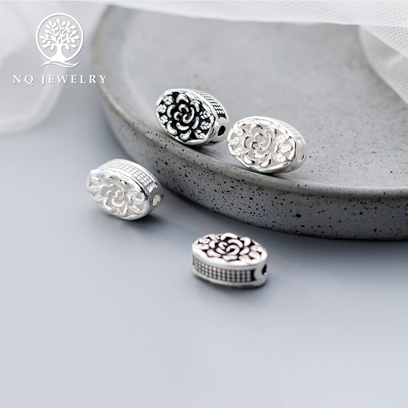 Charm bạc hình trái soan xỏ ngang - NQ Jewelry