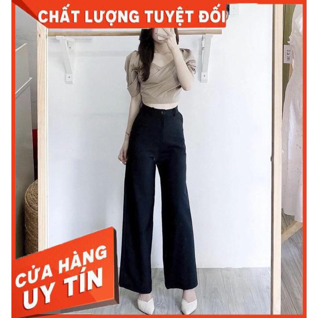 Quần tây ống rộng dáng siêu dài cạp cao- hình thật | BigBuy360 - bigbuy360.vn