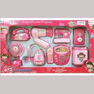 Bộ đồ chơi 8 món gia đình màu hồng phù hợp cho các bé gái trên 2 tuổi dùng pin có nhạc và đèn, ĐỒ CHƠI 8 MÓN