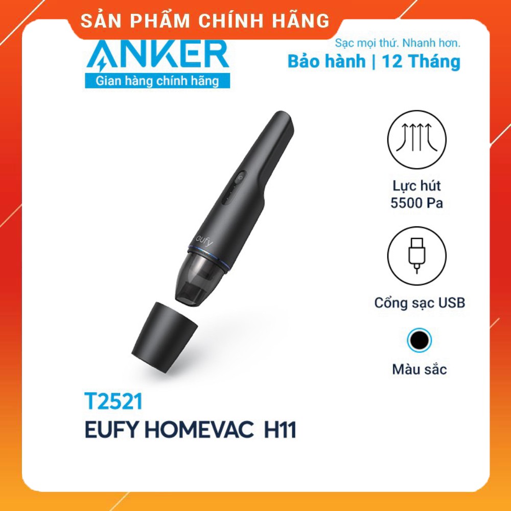 Máy hút bụi cầm tay Eufy HomeVac H11 T2521 - Lực hút mạnh 5500Pa, trọng lượng nhẹ 0.5kg