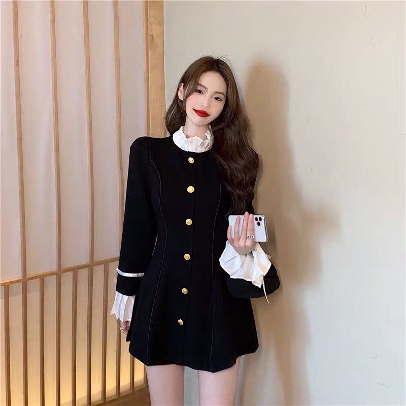 Đầm Đen Phối Bèo Phong Cách Pháp 2021- FREESHIP