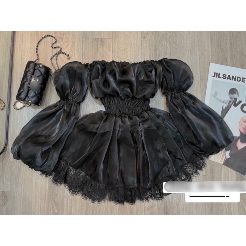 Đầm bẹt vai phối ren tay dài cao cấp UK -alohashop91