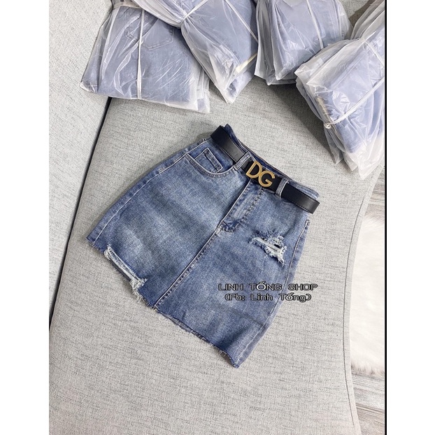 chân váy jean A co giãn tốt rách nhẹ hot, lưng cao, có quần trong (hình thật kèm video)