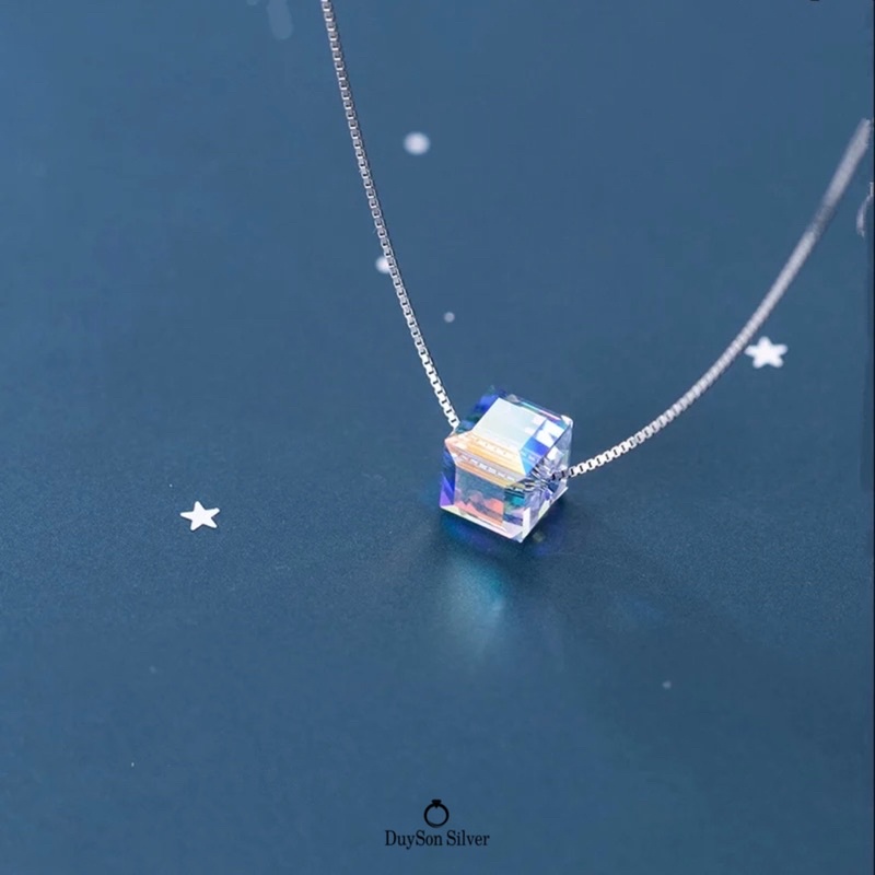 Vòng cổ bạc charm lập phương 7 màu thiết kế đơn giản lấp lánh, Dây cổ bạc 925 DUYSON SILVER [DCKX26]