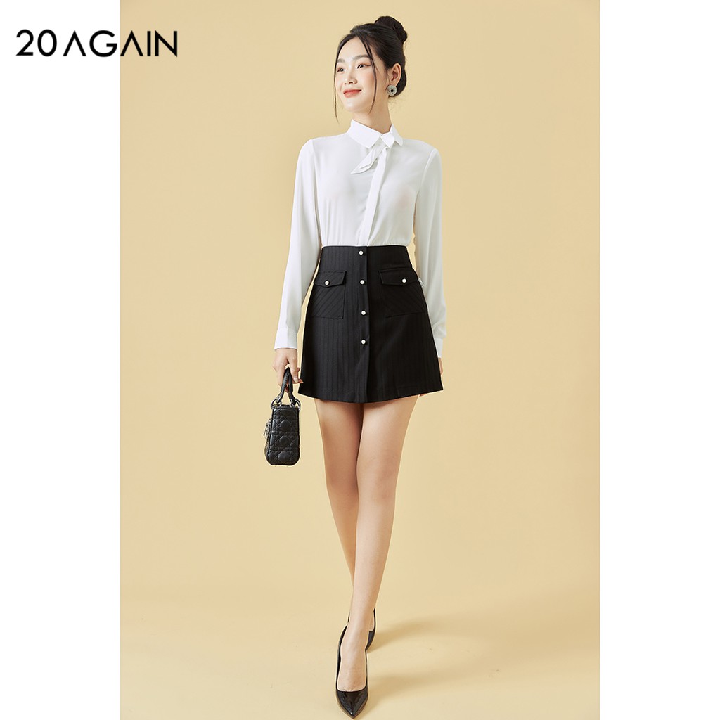 Áo sơ mi nữ dài tay cổ đức 20AGAIN, thiết kế cổ nơ thanh lịch, vải voan cát cao cấp ASW0624 | BigBuy360 - bigbuy360.vn