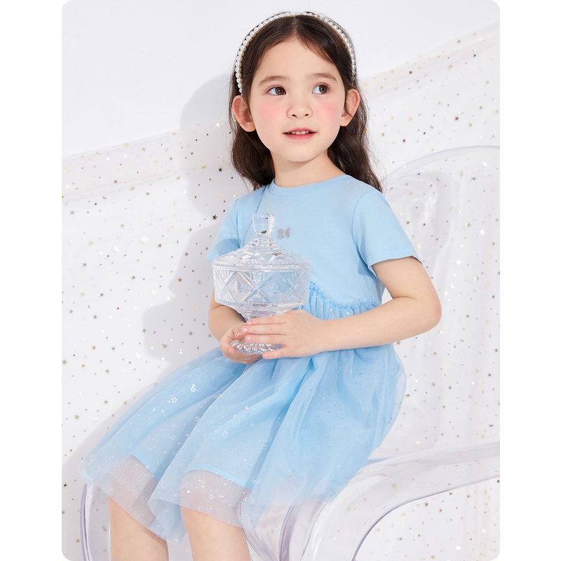 (3-7 tuổi) Váy voan bé gái gái liền thân màu tím xanh và trắng hãng Balabala 201221111026