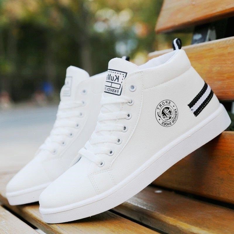 Giày cao cổ nam gót màu thời trang - Giày sneaker nam cổ cao cá tính gót kẻ ngang