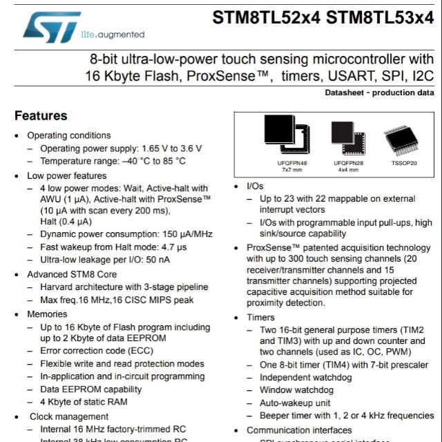 Vi điều khiển STM8 STM8TL53C4U6 48UFQFPN