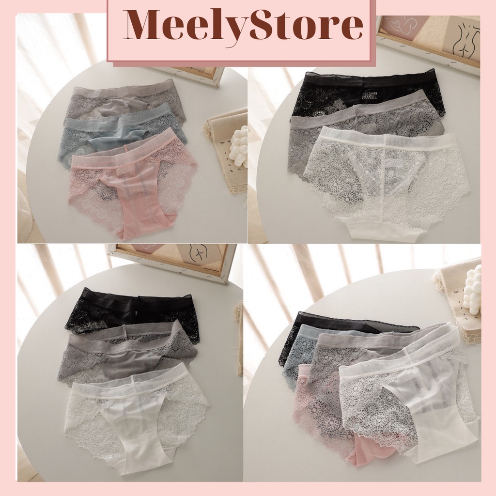 Quần Lót Ren BIGSIZE Phối Su Nữ Cao Cấp Cạp Vừa Nâng Mông Quần Chip Ren Co GIãn Thấm Hút full size 38 -70kg -168
