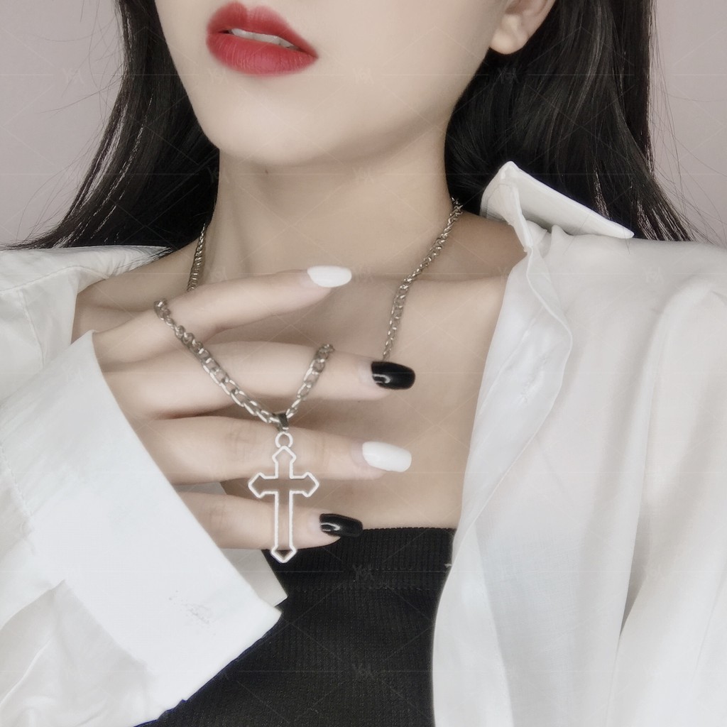 Dây Chuyền Cá Tính Phong Cách Vòng cổ chữ thập Gothic Hàn Quốc Đơn Giản Cho Cả Nam Và Nữ