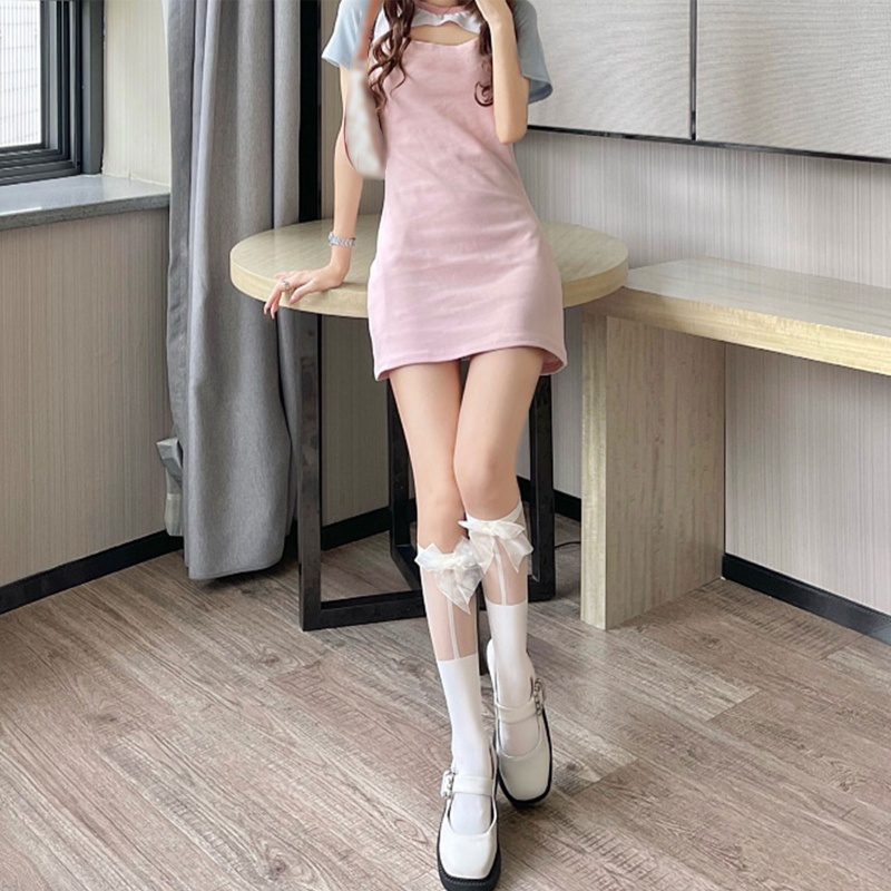 XIXI Tất Lưới Cao Qua Gối Đính Nơ Họa Tiết Kẻ Sọc Dễ Thương Phong Cách Harajuku Nhật Bản Cho Nữ