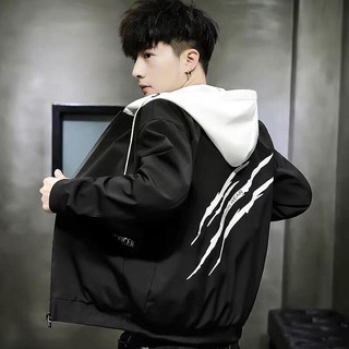 áo khoác dù nam, áo dù đen mũ trắng móng vuốt sau lưng cao cấp