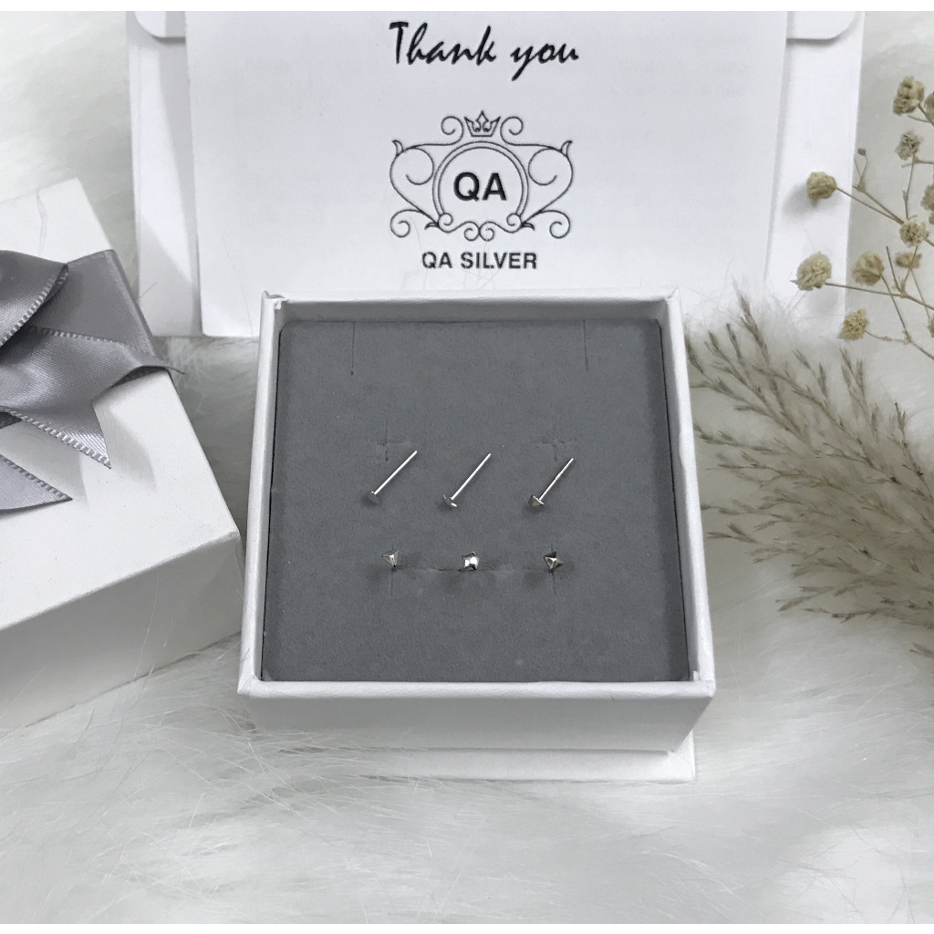 Bông tai bạc 925 nụ nhí mini khuyên nam nữ tam giác ngôi sao vuông S925 PETITE Silver Earrings QA Silver EA200606