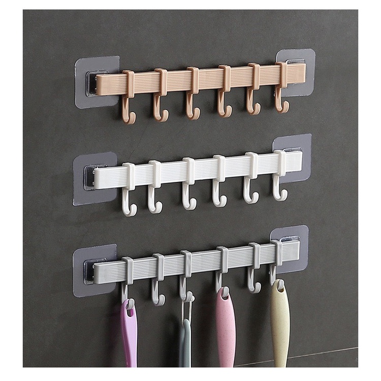 Thanh nhựa 6 móc dán tường treo đồ chịu lực tốt P04